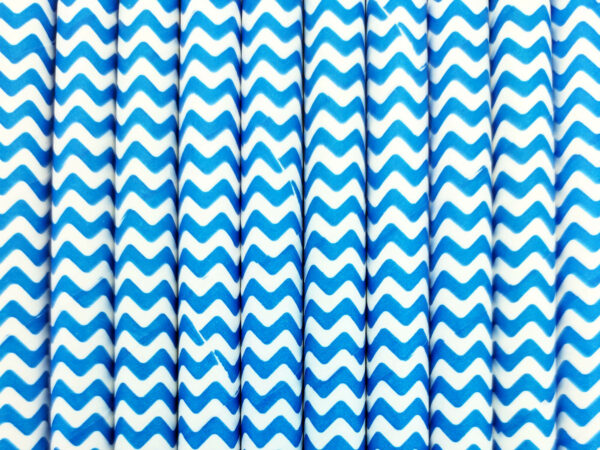 Paper straws – White with blue waves - decomazing.com