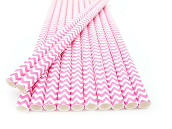 Strohhalme Papier - Weiß mit rosa Zacken - Details- decomazing.com