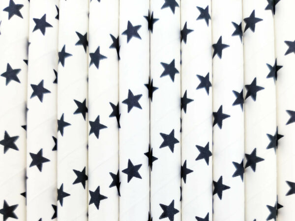 Paper straws – White with black stars - decomazing.com